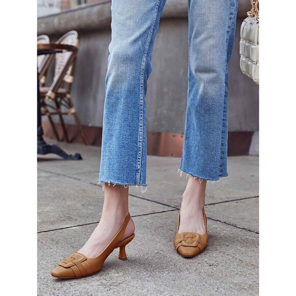 Women's Slingback Kitten Heels Low Dress Shoes Pointed Toe Party Office Pumps - Picture 2 of 5